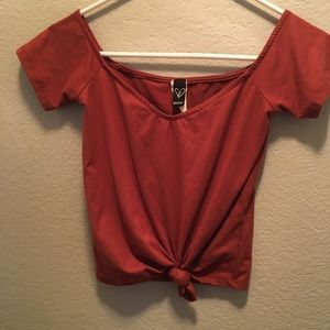 Rust color top with tie detail